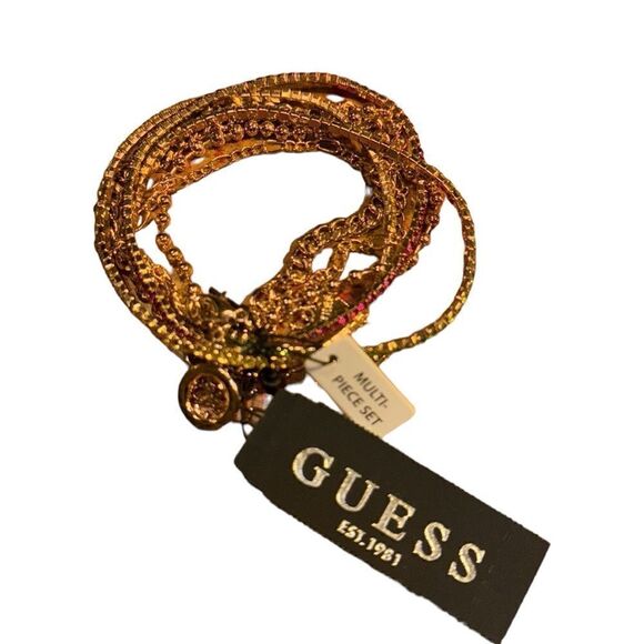 Guess Gold-Tone 6-Pc. Set Crystal Charm Bracelets - Gold - Picture 2 of 3